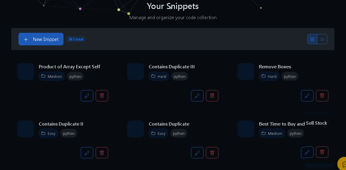 Dashboard - Your Snippets